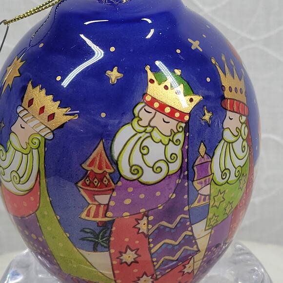 Reverse Painted Glass Ornament Handcrafted 6" Nativity Scene Christmas Village - Picture 7 of 16